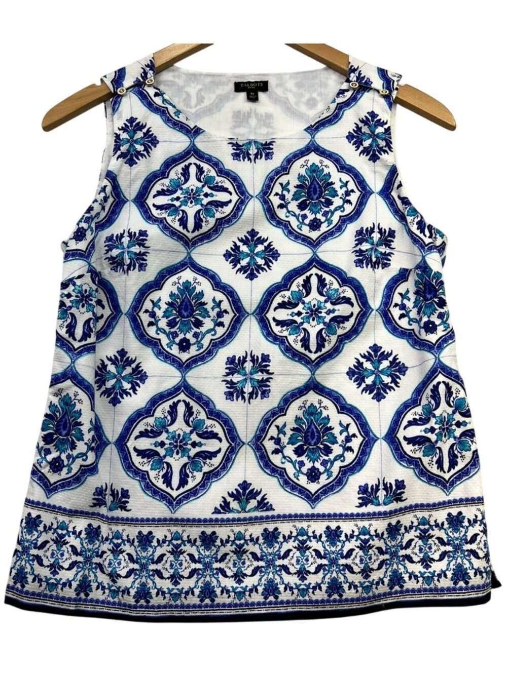 Talbots Women's Cotton Tank Top Sleeveless Lightweight Size 4P White Blue Floral